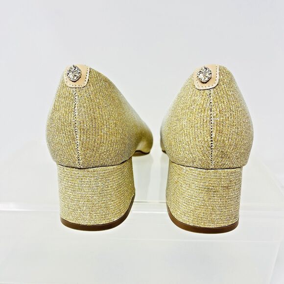 ANNE KLEIN Gold Glitter Metallic Pointed Toe Block Heels Pumps sz 10 NWOB - Picture 6 of 12
